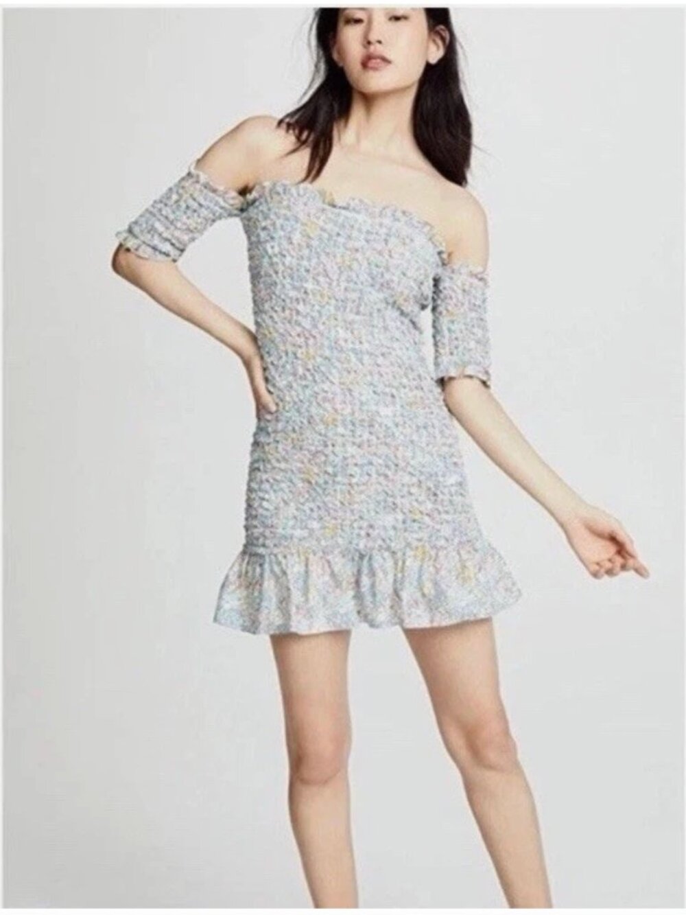 Petersyn Benson Duchess Floral Smocked Off Shoulder Mini Dress
